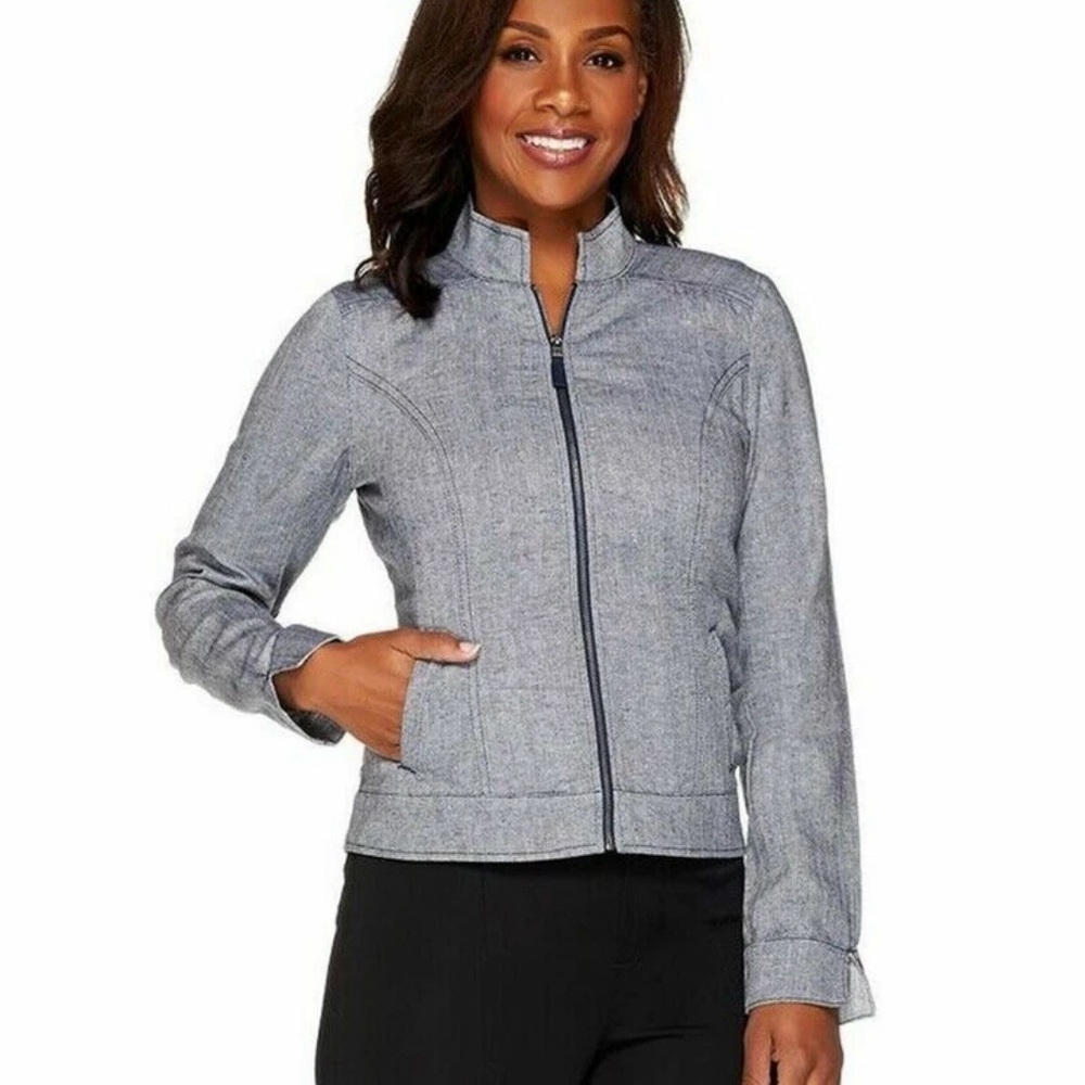 Liz Claiborne LINEN COTTON Women's Gray Bomber ZIP jacket travel vacation